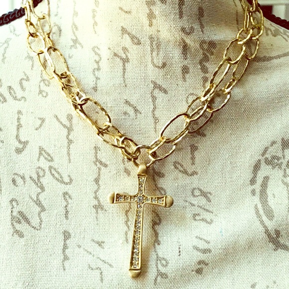 DOUBLE WRAP GOLD CROSS NECKLACE SET! - Picture 1 of 7
